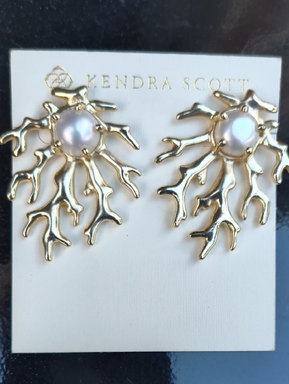 Kendra Scott Gold Pearl Coral Branch Earrings - Picture 3 of 4
